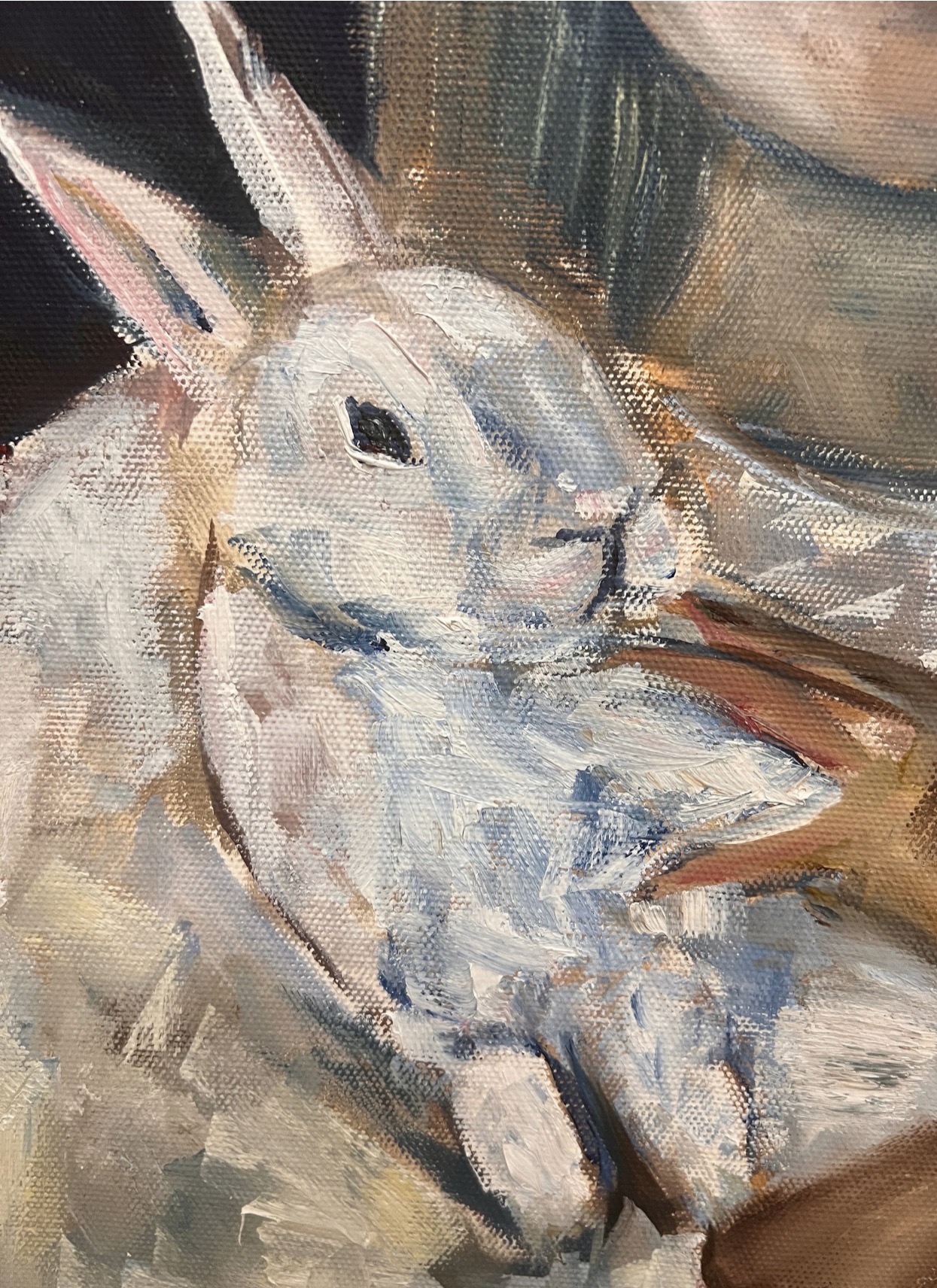 Detail of Girl with a Rabbit by Marina Stognieva — white rabbit